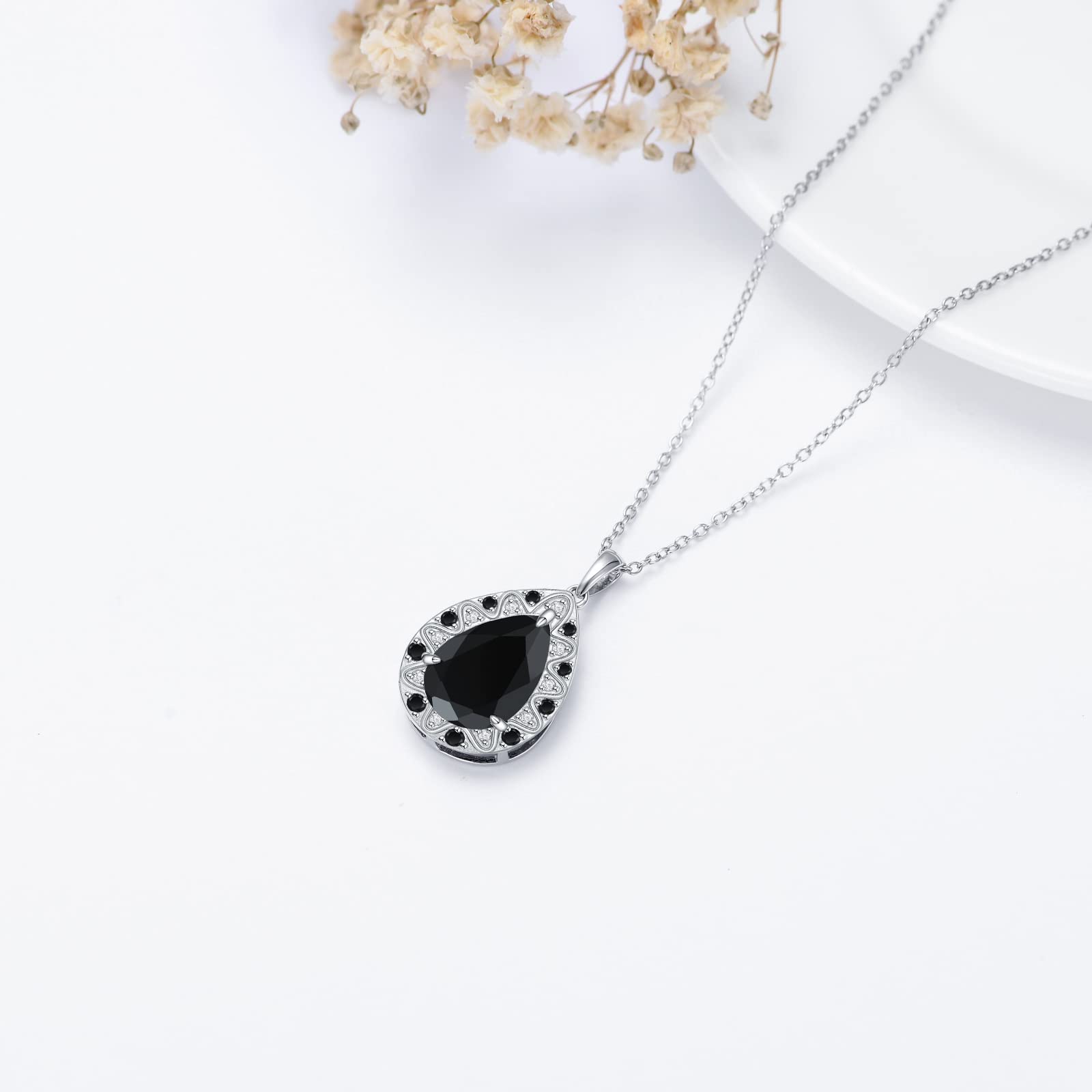 CTIEIP Sterling Silver 1/10cttw Real Diamonds and Black Onyx Necklace for Women (I2-I3 Clarity)