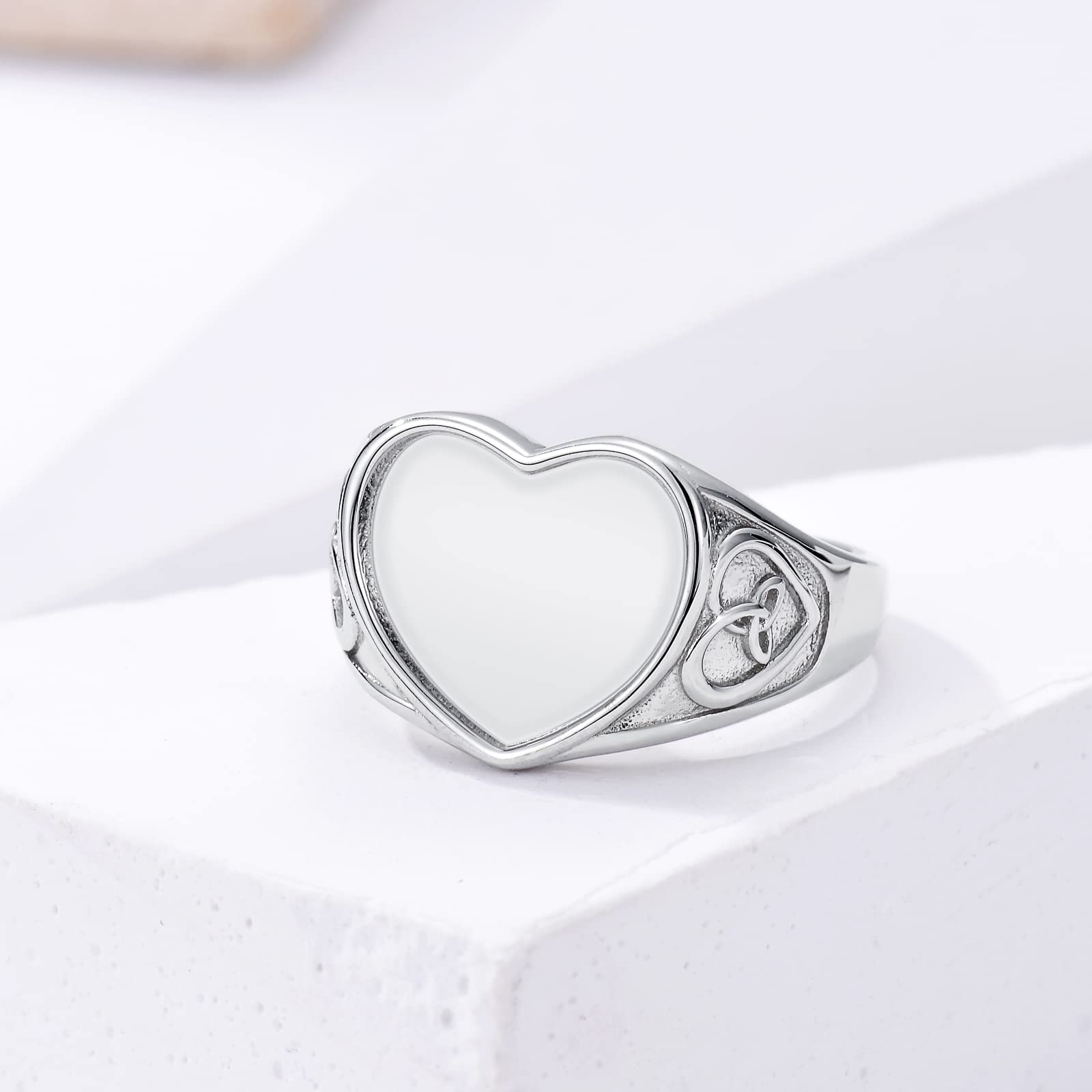 SLIACETE Custom Photo Ring 925 Sterling Silver Personalized Heart Picture Ring Jewelry Gift for Her Women Wife