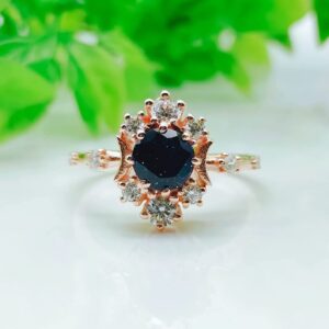 Blue Sandstone Vintage Ring Round Cut Ring Galaxy Ring Outer Space Ring Nebula Ring Bridal Wedding/Engagement Ring Rose Gold Plated Promise Ring Beautiful Handmade Gift Ring BY FOREVER GEMS & JEWELS