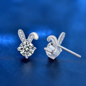 StarGems® 0.5ct Moissanite 925 Silver Platinum Plated Zirconia Rabbit Stud B4640