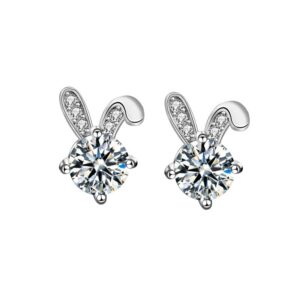 StarGems® 0.5ct Moissanite 925 Silver Platinum Plated Zirconia Rabbit Stud B4640