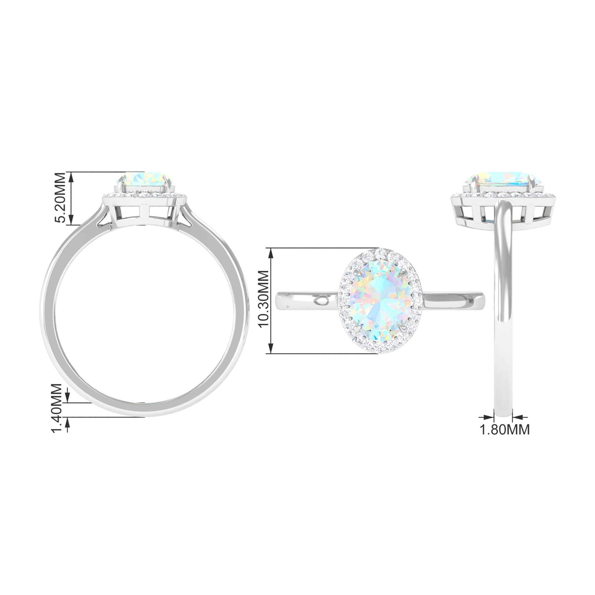 Rosec Jewels Natural Ethiopian Opal Halo Engagement Ring with HI-SI Diamond | 1.50 Cttw | AAA Quality, 14K White Gold, Size:US 4.50