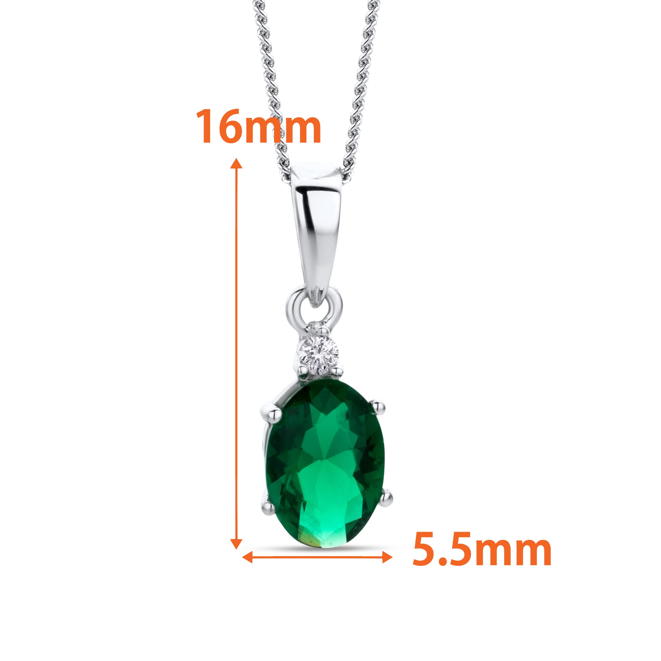 Orovi 14K 585 White Gold Oval Stud Pendant Necklace for Women with Dainty 925 Sterling Silver Chain - Created Emerald May Birthstone Pendant - Handcrafted Gift- Gold Necklace Gift for Women