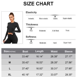 LURANEE Crop Tops for Women,Workout Training Top Raglan Long Sleeve Crew Neck Seamless Moisture Wicking Tight Fitting Yoga Shirts Summer Fitness Apparel Black XS