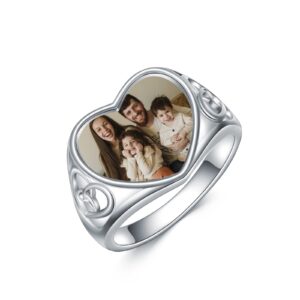 SLIACETE Custom Photo Ring 925 Sterling Silver Personalized Heart Picture Ring Jewelry Gift for Her Women Wife