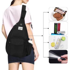 HAWEE Rope Sling Bag for Women Men Casual Cross Body Daypack Backpack Purse Adjustable Strap Bottle Pocket for Travel/Sport, Black