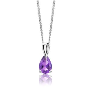 orovi 14k 585 white gold natural amethyst february birthstone pendant necklace for women - 925 sterling silver chain included - birth gift for mom, anniversary, valentine's day, gift idea