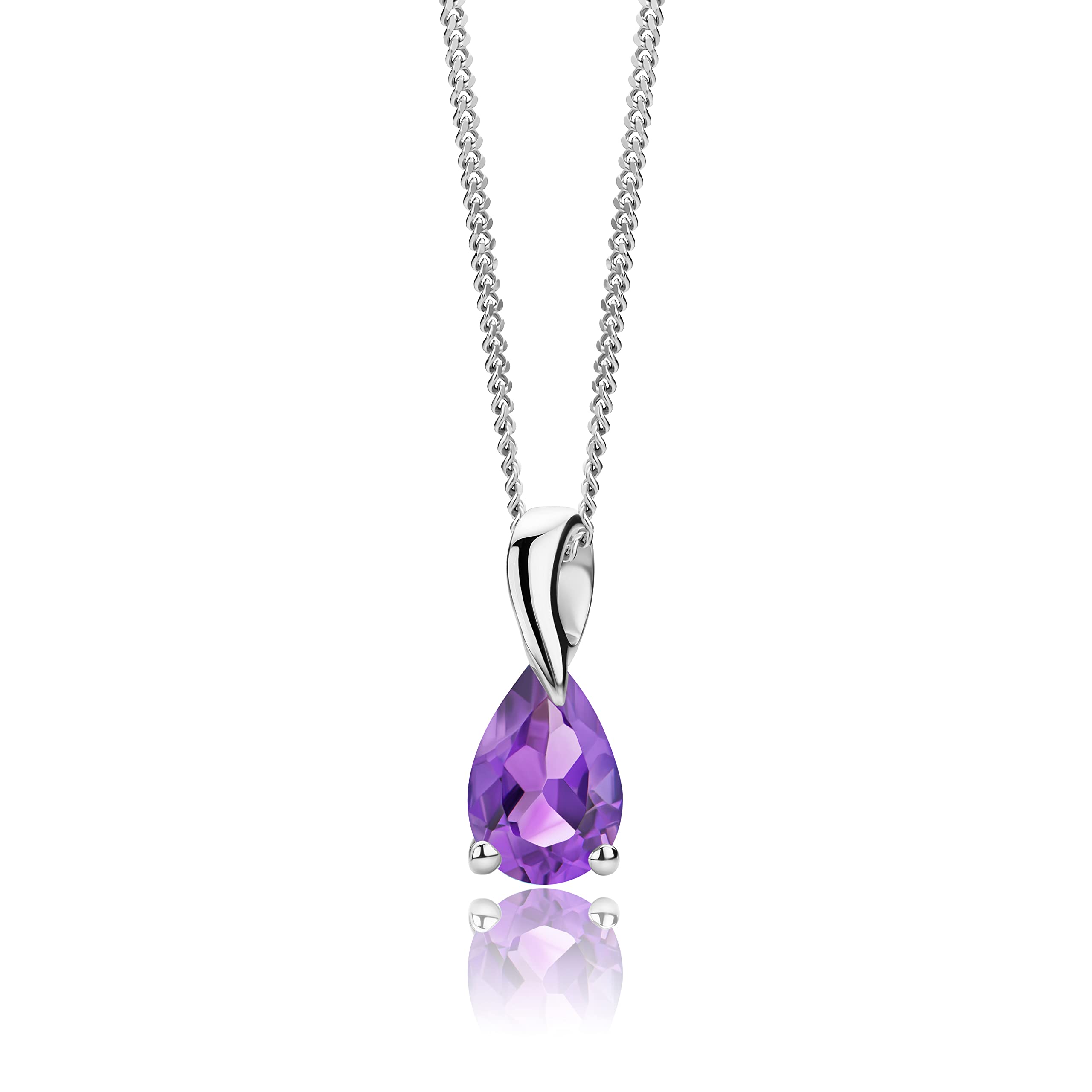 Orovi 14K 585 White Gold Natural Amethyst February Birthstone Pendant Necklace for Women - 925 Sterling Silver Chain Included - Birth Gift for Mom, Anniversary, Valentine's Day, Gift Idea