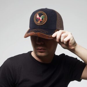 Trendy Apparel Shop Rooster Embroidered Trucker Mesh Baseball Cap - Navy Charcoal