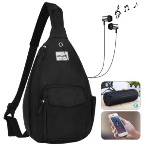 HAWEE Rope Sling Bag for Women Men Casual Cross Body Daypack Backpack Purse Adjustable Strap Bottle Pocket for Travel/Sport, Black