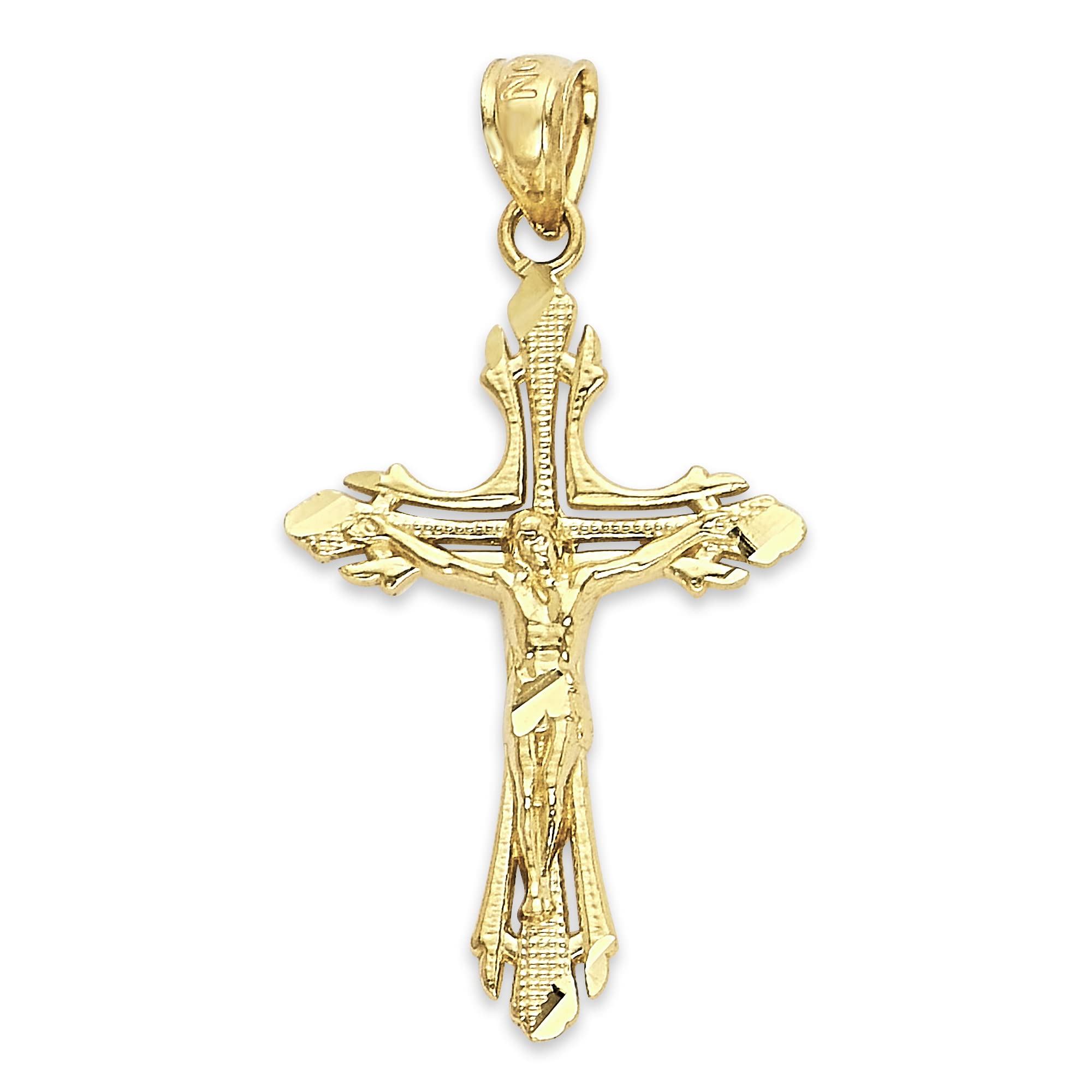 Solid 10k Gold Crucifix Necklace Pendant - Cross Charm, Intricate Christian Religious Jewelry for Men and Women