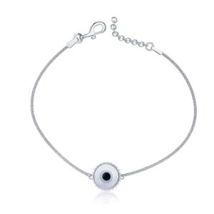 Blingoz Evil Eye 925 Silver Plated Bracelet for Luck and Protection (8 MM Coin Bracelets)