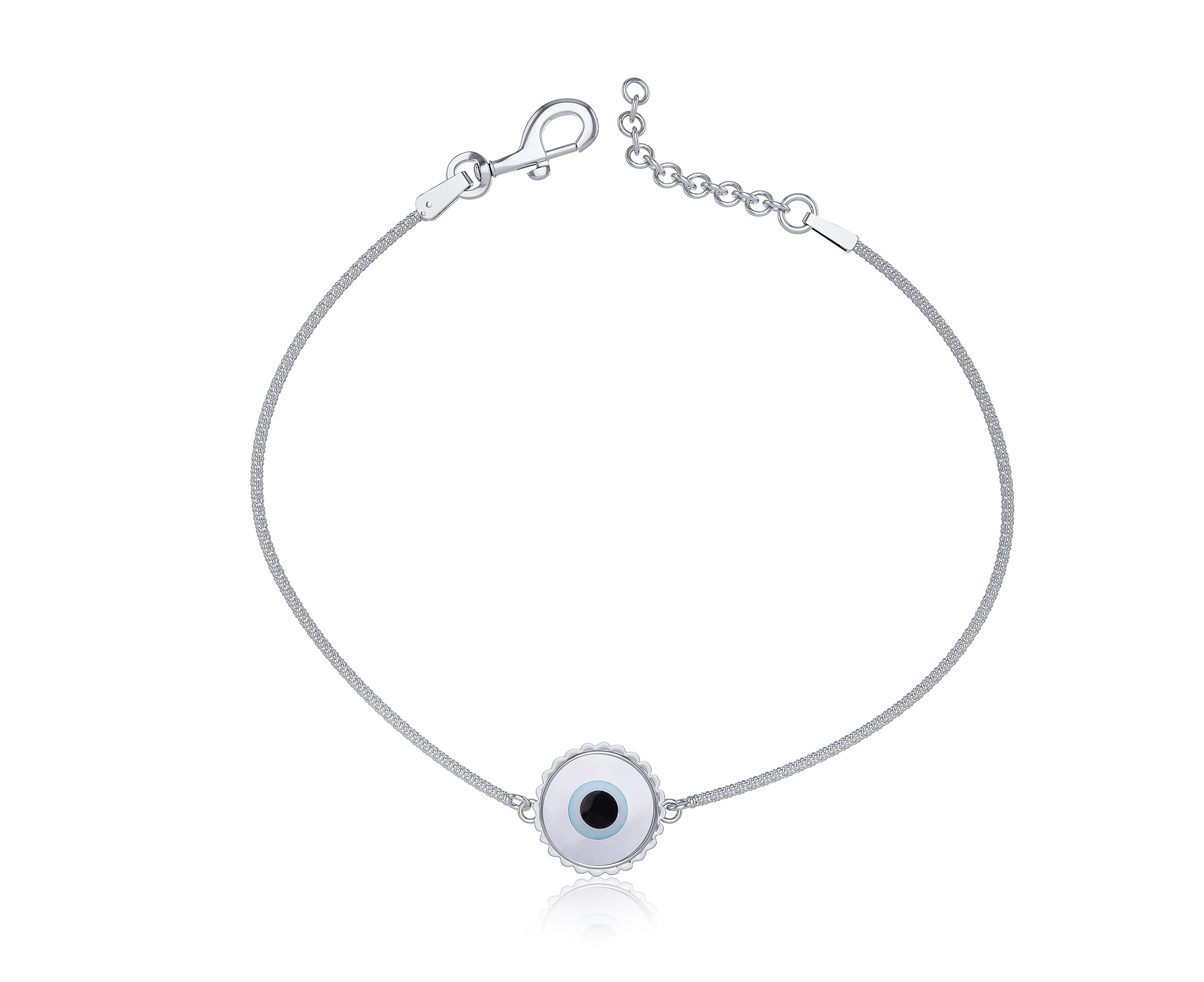 Blingoz Evil Eye 925 Silver Plated Bracelet for Luck and Protection (8 MM Coin Bracelets)