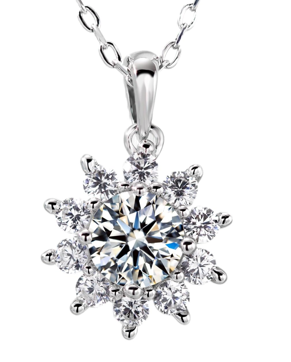 HMJ Diamond Sunflower Necklace for Women,1Carat Moissanite Snowflake Pendant Chain,Lab Diamond Jewelry S925 Sterling Sliver Halo Necklace Gift for Mom Mother Sister