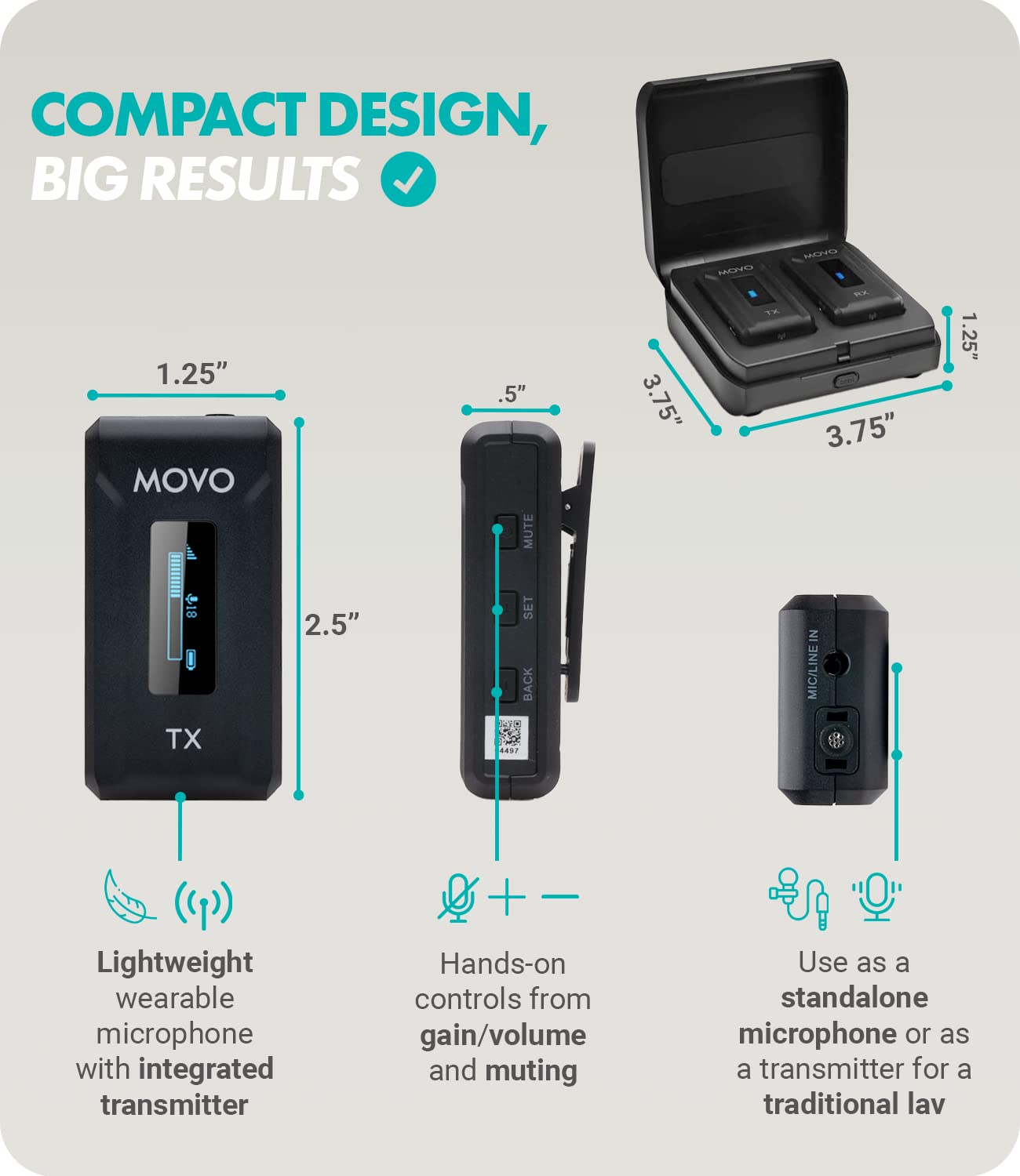 Movo WMX-2 Wireless Camera Microphone with Charging Case - Lavalier Mic for DSLR Cameras, Vlogging, Content Creation, Filmmaking