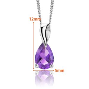 Orovi 14K 585 White Gold Natural Amethyst February Birthstone Pendant Necklace for Women - 925 Sterling Silver Chain Included - Birth Gift for Mom, Anniversary, Valentine's Day, Gift Idea