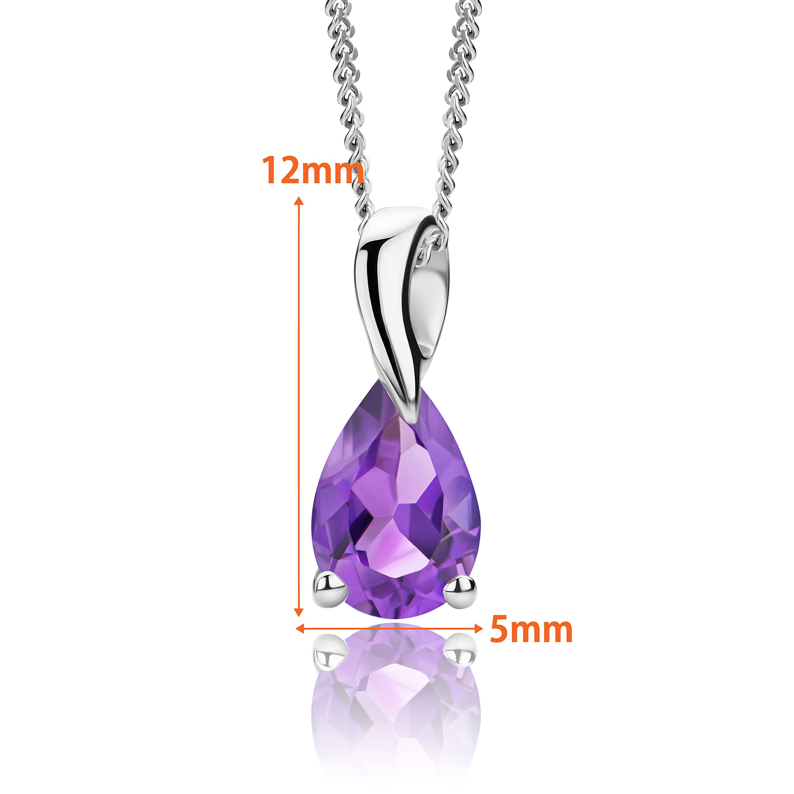 Orovi 14K 585 White Gold Natural Amethyst February Birthstone Pendant Necklace for Women - 925 Sterling Silver Chain Included - Birth Gift for Mom, Anniversary, Valentine's Day, Gift Idea