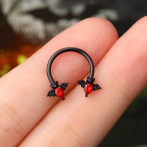 Melighting Septum Rings 16G Black Bat Septum Jewelry Halloween Daith Earrings Clear Red CZ Surgical Steel 316L Tragus Piercing Jewelry Helix Earrings for Women Men