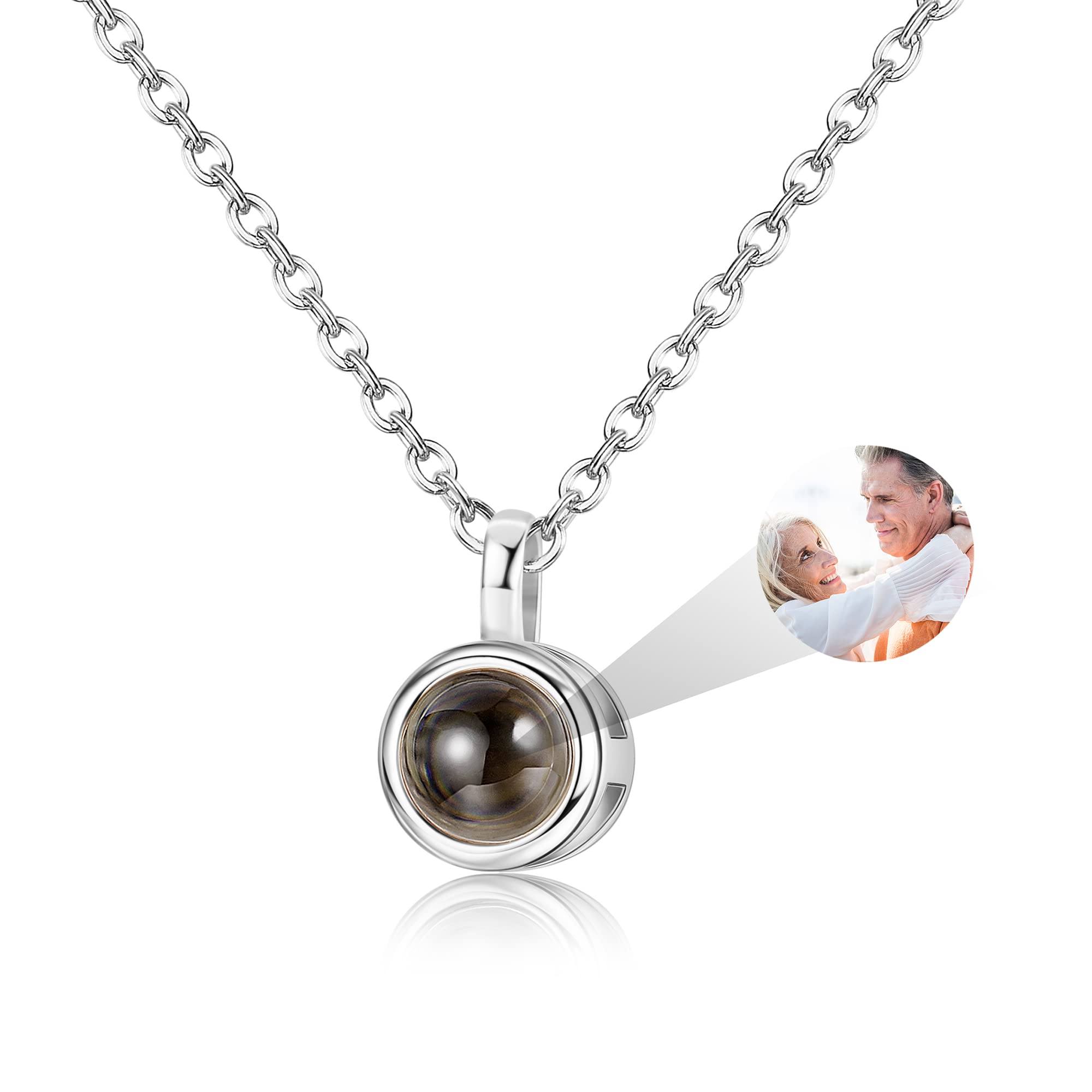 Jewenova Personalized Photo Projection Necklace S925 Sterling Silver Custom Necklace with Picture Inside Projection Necklace for Women