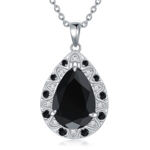 CTIEIP Sterling Silver 1/10cttw Real Diamonds and Black Onyx Necklace for Women (I2-I3 Clarity)