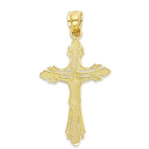 Solid 10k Gold Crucifix Necklace Pendant - Cross Charm, Intricate Christian Religious Jewelry for Men and Women