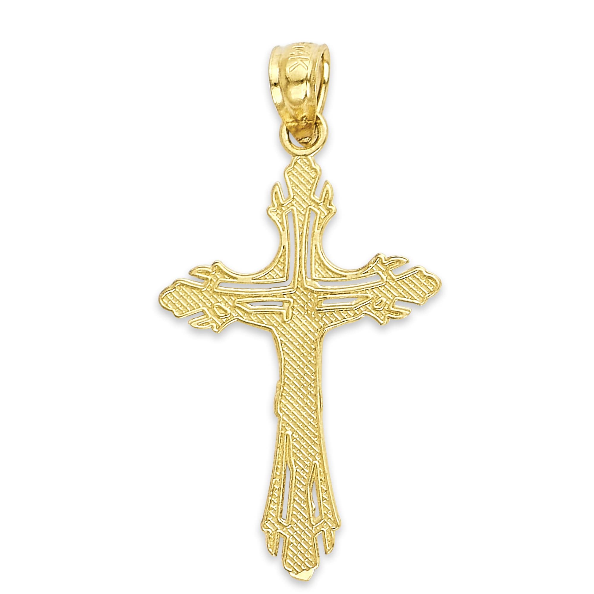 Solid 10k Gold Crucifix Necklace Pendant - Cross Charm, Intricate Christian Religious Jewelry for Men and Women