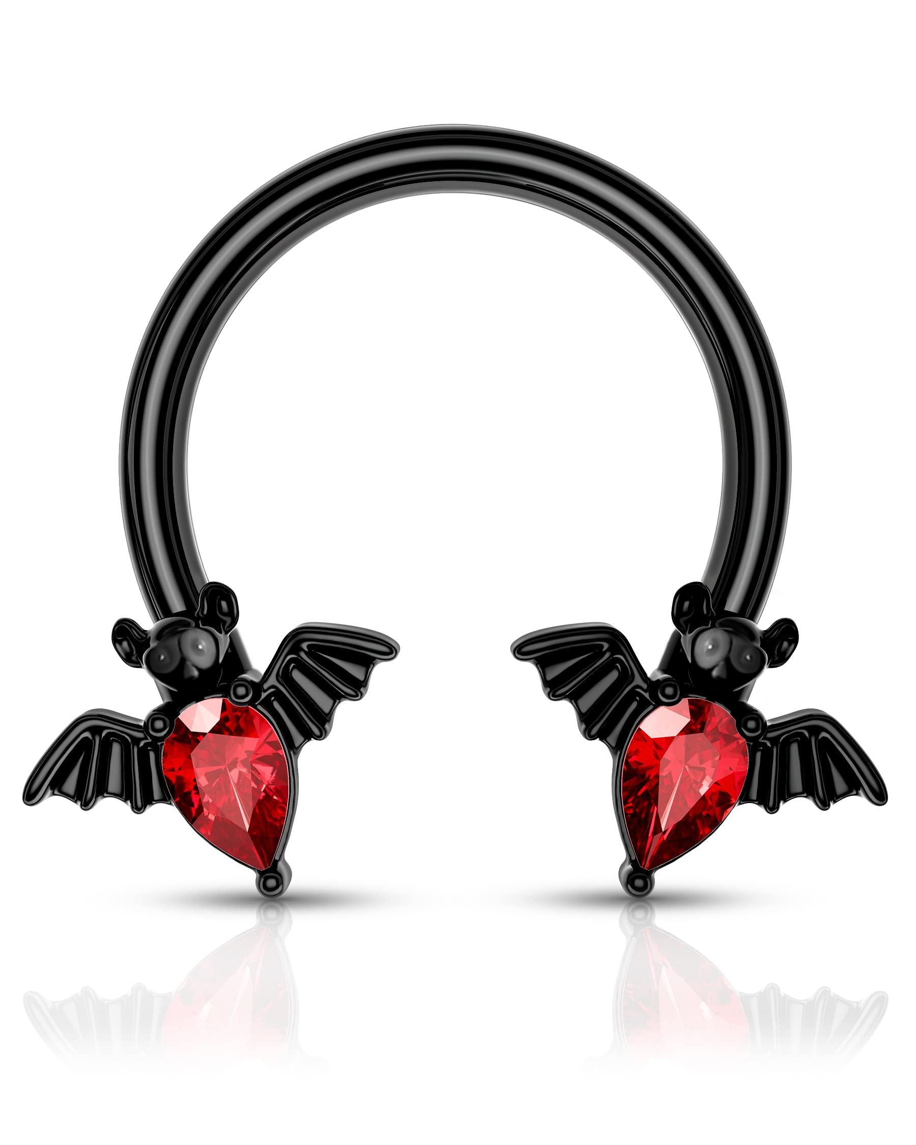 Melighting Septum Rings 16G Black Bat Septum Jewelry Halloween Daith Earrings Clear Red CZ Surgical Steel 316L Tragus Piercing Jewelry Helix Earrings for Women Men