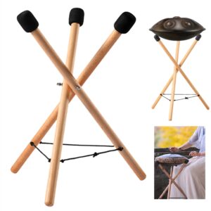 Handpan Drum Stand, Steel Tongue Drum Bracket, Solid Beech Wood Adjustable Tripod Structure Drum Holder, Snare Holder Bracket for 12 to 22 Inch Percussion Instrument(Wood Color)