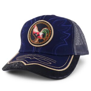 Trendy Apparel Shop Rooster Embroidered Trucker Mesh Baseball Cap - Navy Charcoal