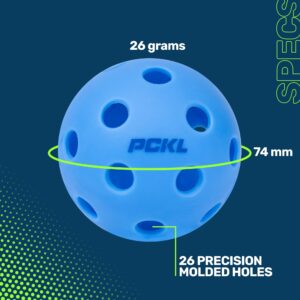 PCKL Optic Speed Pickleball Balls | Choose Indoor or Outdoor Pickleballs | USAPA Tournament Aproved | 4 Pack Crack-Resistant (Indoor Ice Blue)