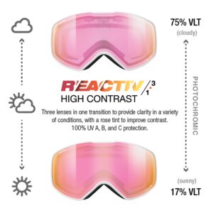 Julbo Cyclon Snow Goggles, White Frame - REACTIV 1-3 High Contrast Red Lens w/Rose Mirror