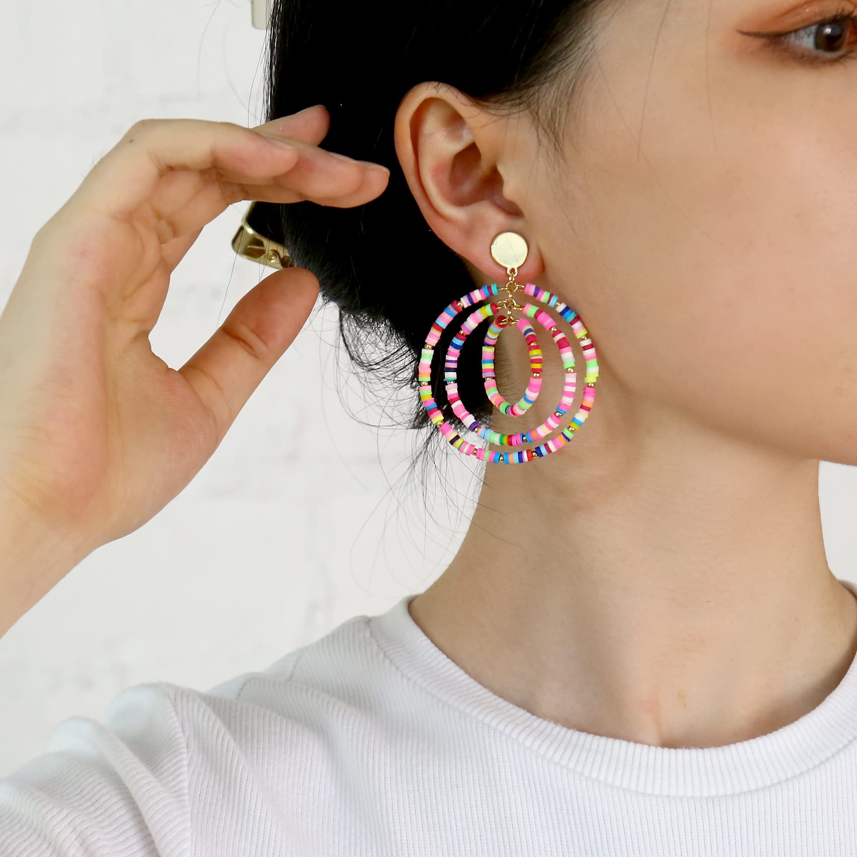 Colorful Beaded Drop Earrings For Women Clay Heishi Statement Summer Beach Dangle Boho Earring