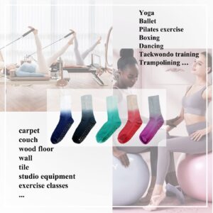 FYOURH Socks with Grippers for Women - 2 Pairs - Tie Dye Pilates Grip Socks - Non Slip Socks Women - grip socks for women - Crew socks for women - Navy