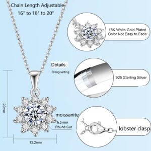 HMJ Diamond Sunflower Necklace for Women,1Carat Moissanite Snowflake Pendant Chain,Lab Diamond Jewelry S925 Sterling Sliver Halo Necklace Gift for Mom Mother Sister