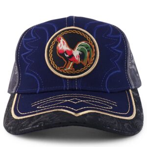 Trendy Apparel Shop Rooster Embroidered Trucker Mesh Baseball Cap - Navy Charcoal