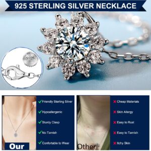 HMJ Diamond Sunflower Necklace for Women,1Carat Moissanite Snowflake Pendant Chain,Lab Diamond Jewelry S925 Sterling Sliver Halo Necklace Gift for Mom Mother Sister