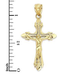 Solid 10k Gold Crucifix Necklace Pendant - Cross Charm, Intricate Christian Religious Jewelry for Men and Women