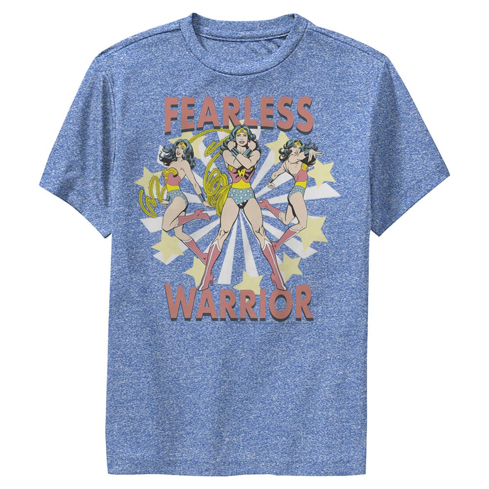 Warner Brothers Wonder Woman Fearless Warrior Boys Short Sleeve Tee Shirt, Royal Blue Heather, Medium