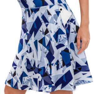 KORALHY Skorts Skirts for Women with Pockets, Long Tennis Skirts Athletic Skirts Golf Long Dressy Skorts Skirts Blue Geometry Large