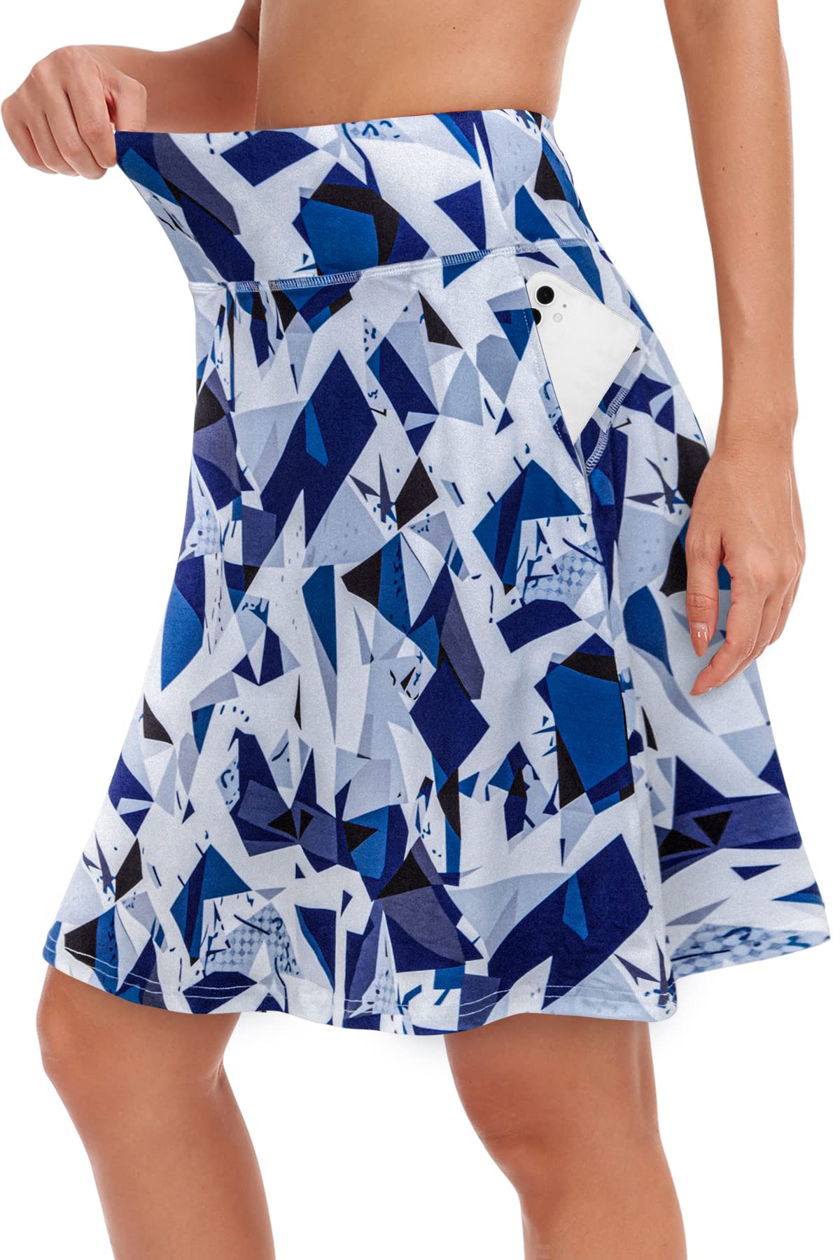 KORALHY Skorts Skirts for Women with Pockets, Long Tennis Skirts Athletic Skirts Golf Long Dressy Skorts Skirts Blue Geometry Large