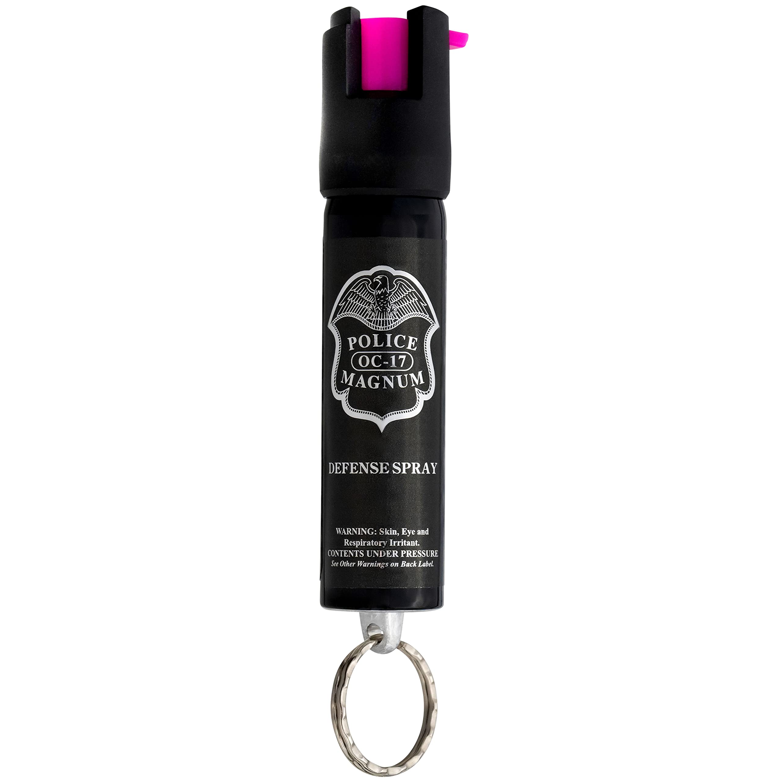 Police Magnum Compact Pepper Spray Self Defense- Strong Built-in Keychain Holder- Made in The USA- 1 Pack 3/4oz Hot Pink Twist Lock Keyring