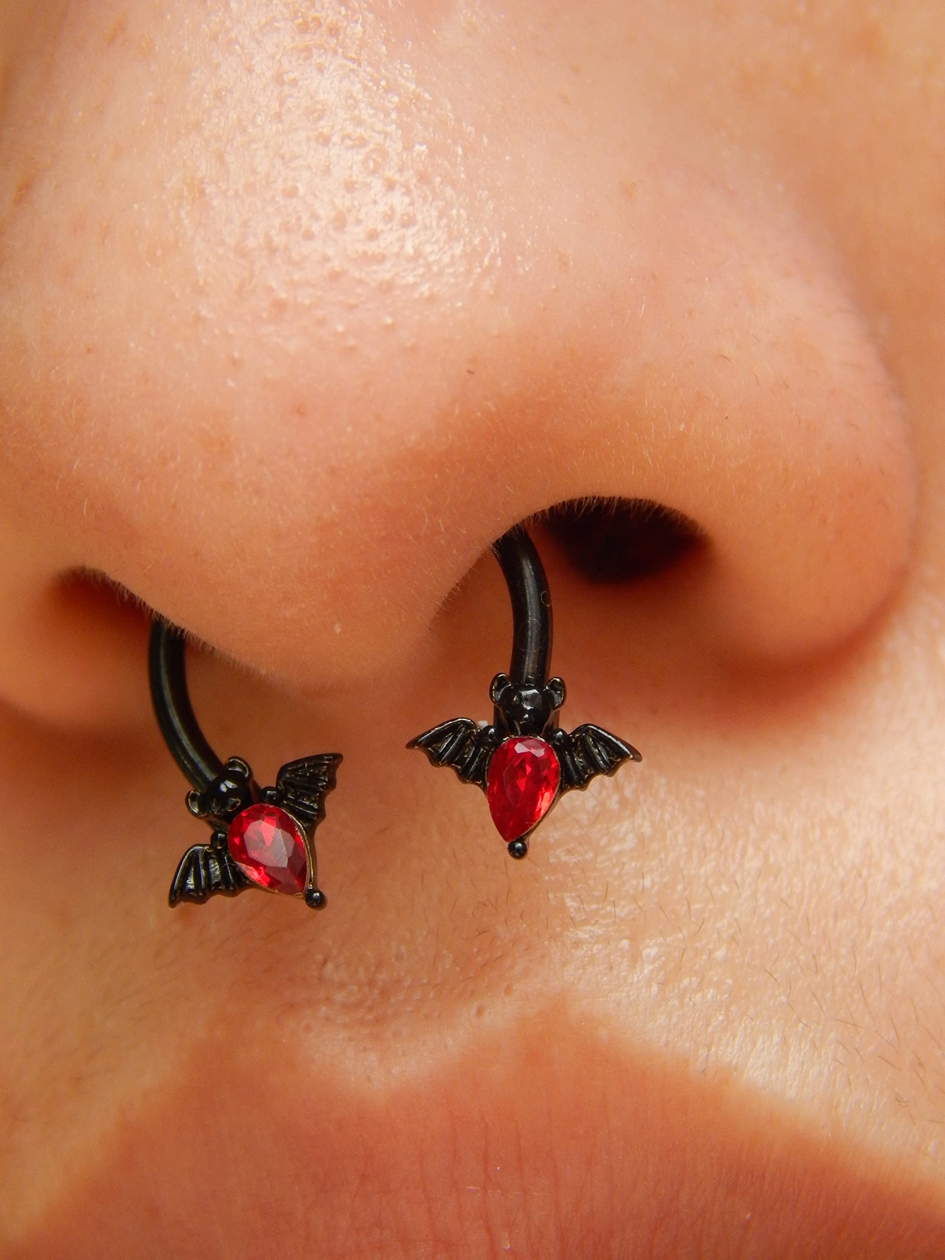 Melighting Septum Rings 16G Black Bat Septum Jewelry Halloween Daith Earrings Clear Red CZ Surgical Steel 316L Tragus Piercing Jewelry Helix Earrings for Women Men