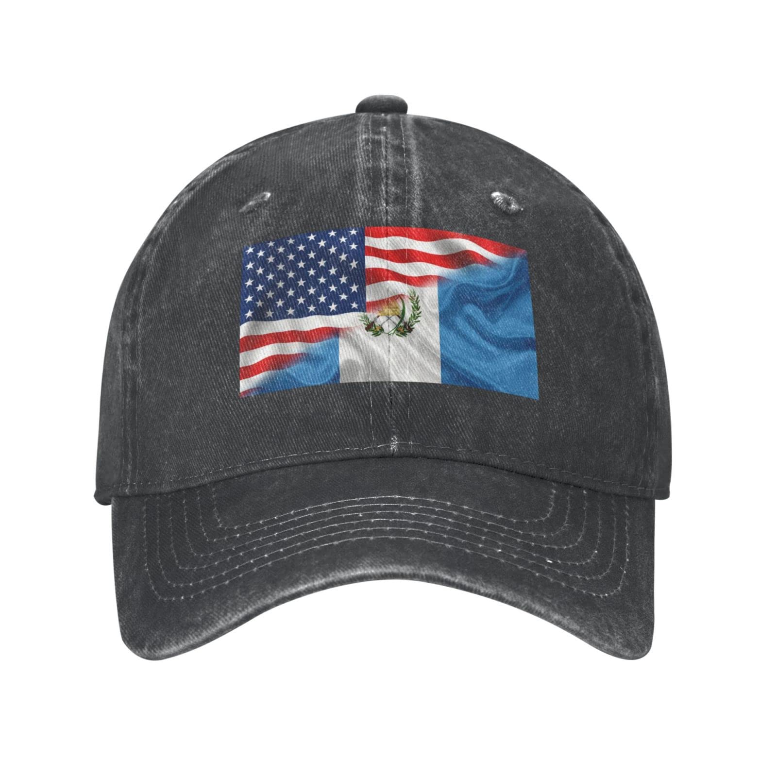 Half American Half Guatemala Flag Adult Cowboy Hat Unisex Trucker Dad Hat Adjustable Casual Sports Sun Hat for Mens Womens Black, One Size