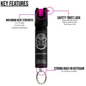 Police Magnum Compact Pepper Spray Self Defense- Strong Built-in Keychain Holder- Made in The USA- 1 Pack 3/4oz Hot Pink Twist Lock Keyring