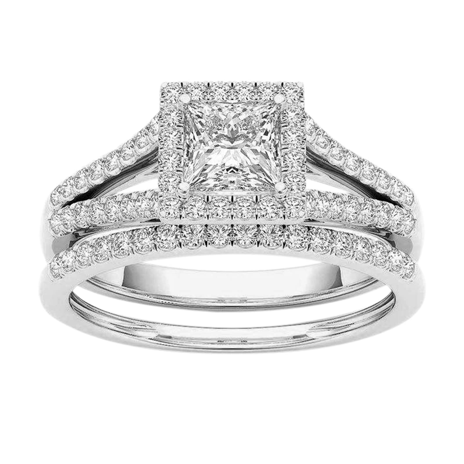 Women's Square Simulated Diamond Ring CZ Engagement Ring Zircon Wedding Band Elegant Jewelry (Silver, 10)