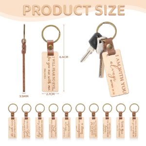 Fumete 10 Pieces Wood Bible Keychain Wooden Religious Keyrings PU Leather Christian Keychain Bible Verse Keychain Christian Quote Keychains for Women Men Sunday School Teacher Appreciation Day