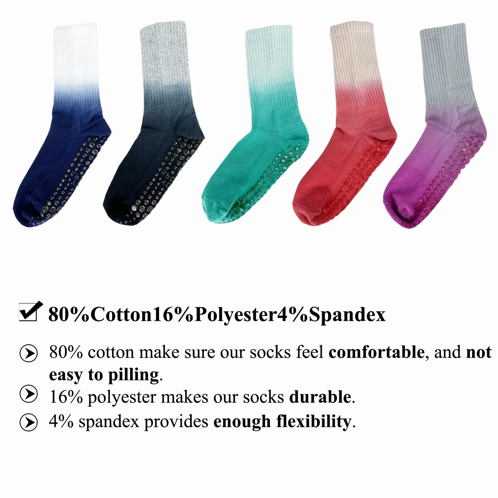 FYOURH Socks with Grippers for Women - 2 Pairs - Tie Dye Pilates Grip Socks - Non Slip Socks Women - grip socks for women - Crew socks for women - Navy