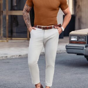 Mens Casual Slim Fit Basic Tops Short Sleeve Shirt Turtleneck T Shirts Rib Knitted Stretch Pullover Sweater