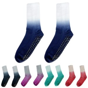 fyourh socks with grippers for women - 2 pairs - tie dye pilates grip socks - non slip socks women - grip socks for women - crew socks for women - navy