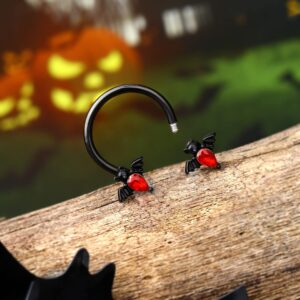 Melighting Septum Rings 16G Black Bat Septum Jewelry Halloween Daith Earrings Clear Red CZ Surgical Steel 316L Tragus Piercing Jewelry Helix Earrings for Women Men